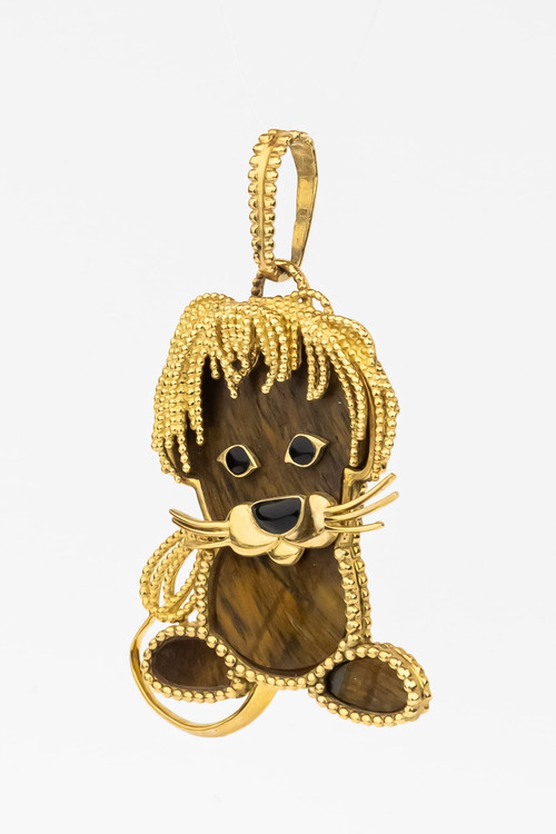 Подвеска из лимонного золота c эмалью и тигровым глазом