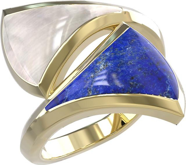 Кольцо из лимонного золота c лазуритом и перламутром