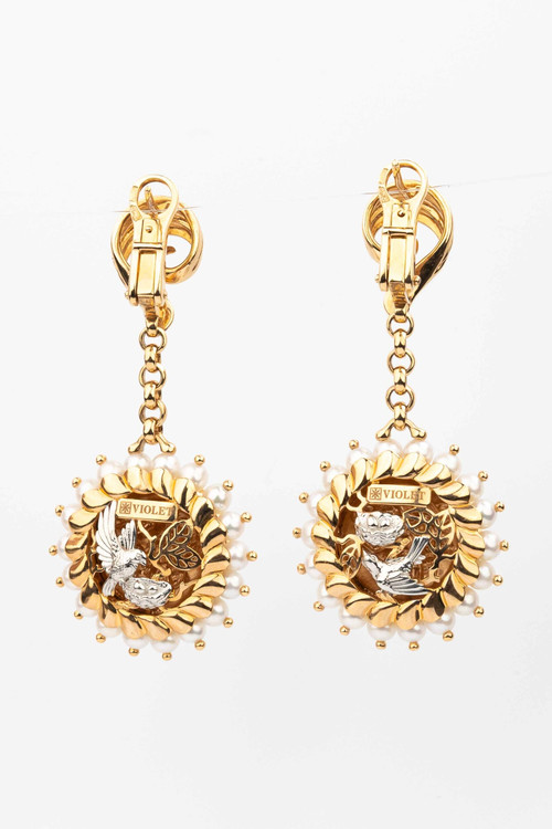 Серьги из золота c эмалью и жемчугом