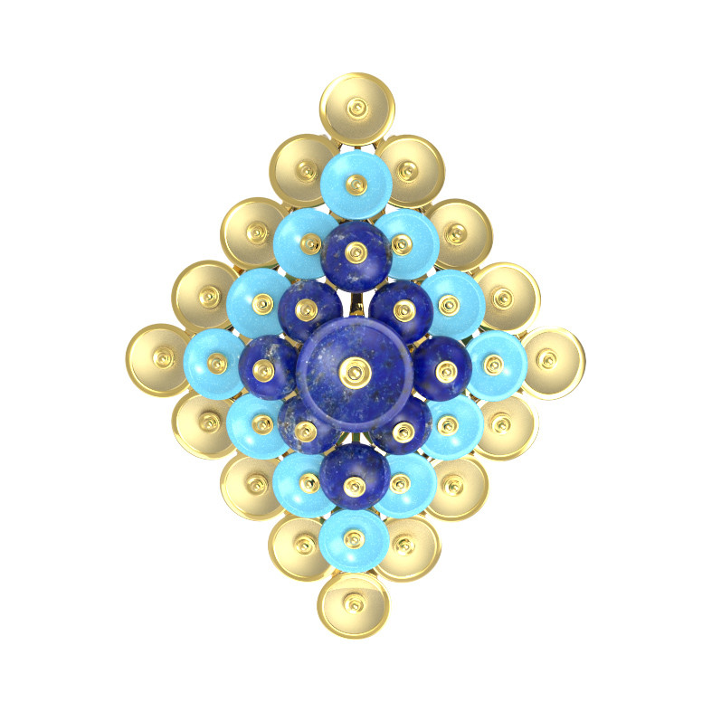 Подвеска из лимонного золота c бирюзой и лазуритом