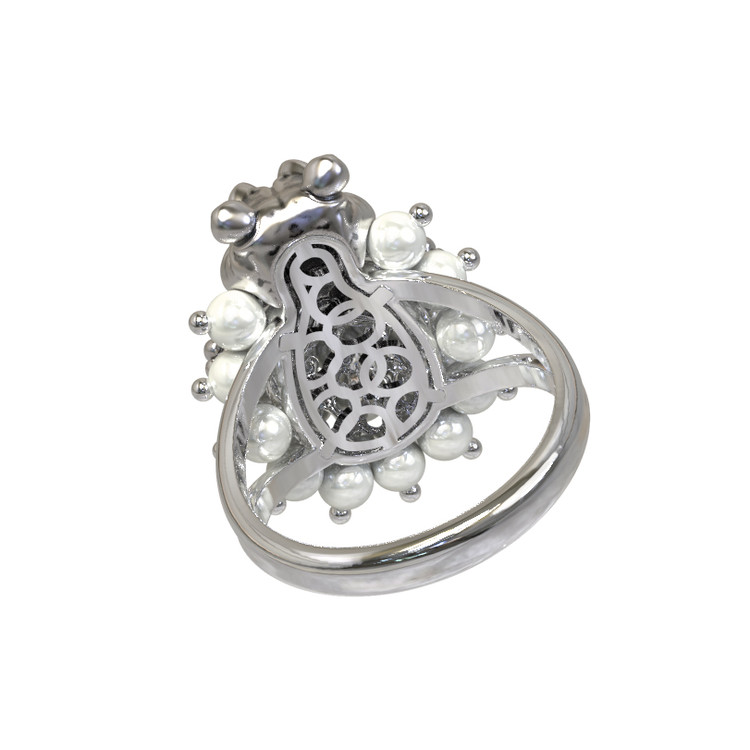 Кольцо из белого золота c эмалью и жемчугом