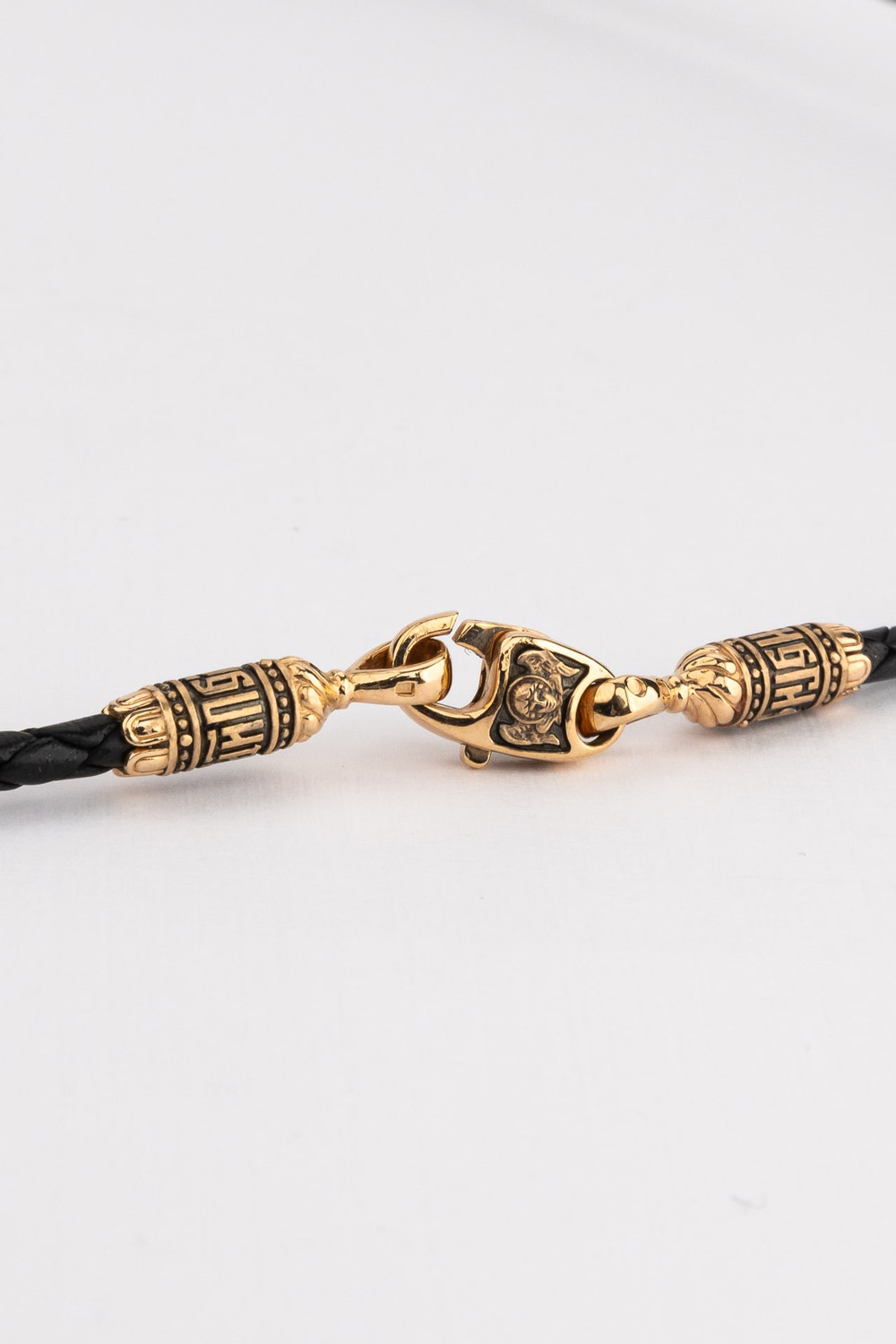 Гайтан из золота c кожаным шнурком