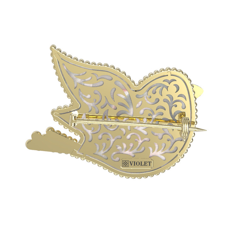 Брошь из лимонного золота c эмалью и перламутром