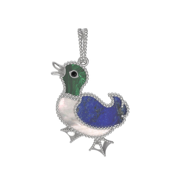 Подвеска из белого золота c эмалью, лазуритом, малахитом и перламутром