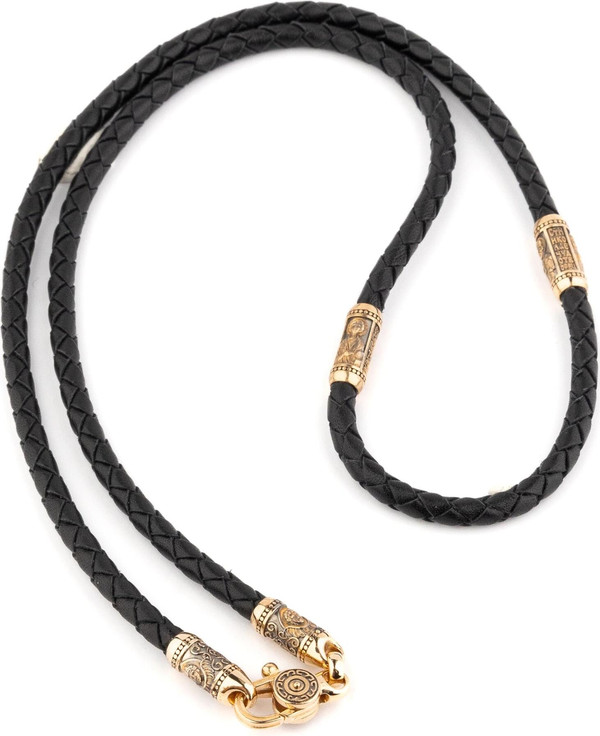 Гайтан из золота c кожаным шнурком