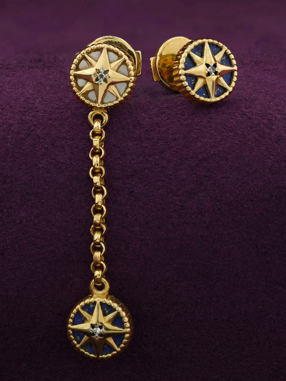 Серьги из лимонного золота c бриллиантами, лазуритом и перламутром