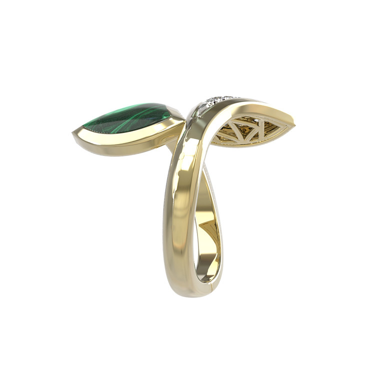 Кольцо из лимонного золота c бриллиантами и малахитом