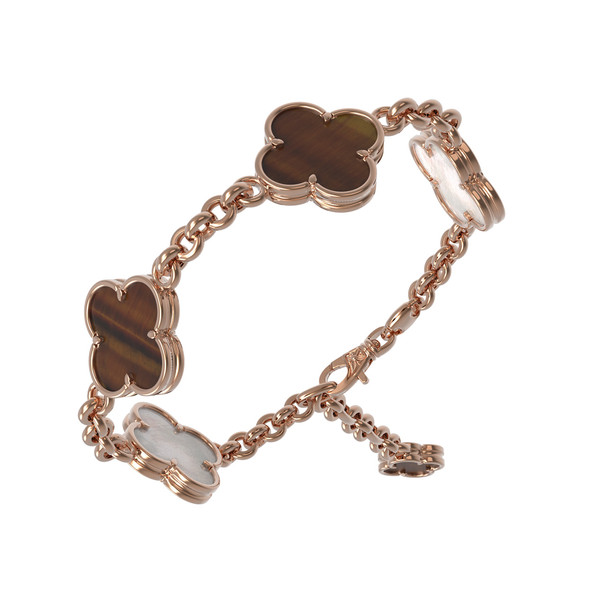 Браслет из золота c тигровым глазом и перламутром