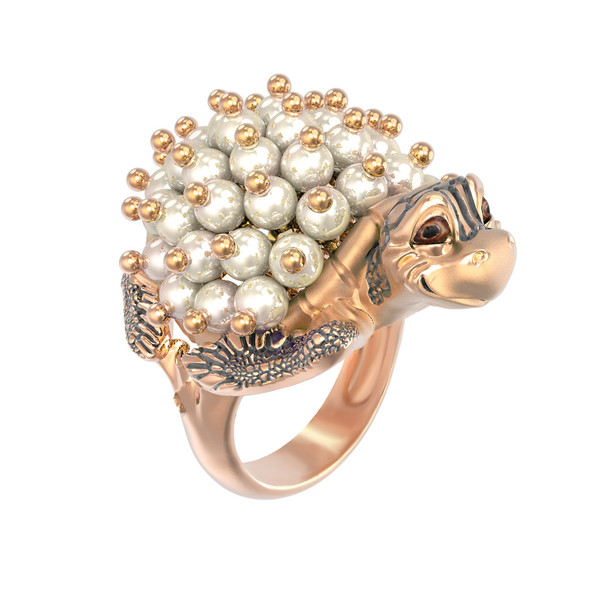 Кольцо из золота c эмалью и жемчугом