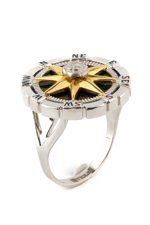 Кольцо из белого золота c эмалью и ониксом