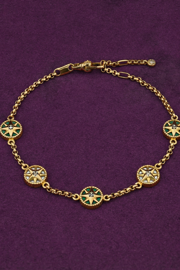 Браслет из лимонного золота c бриллиантами, малахитом и перламутром