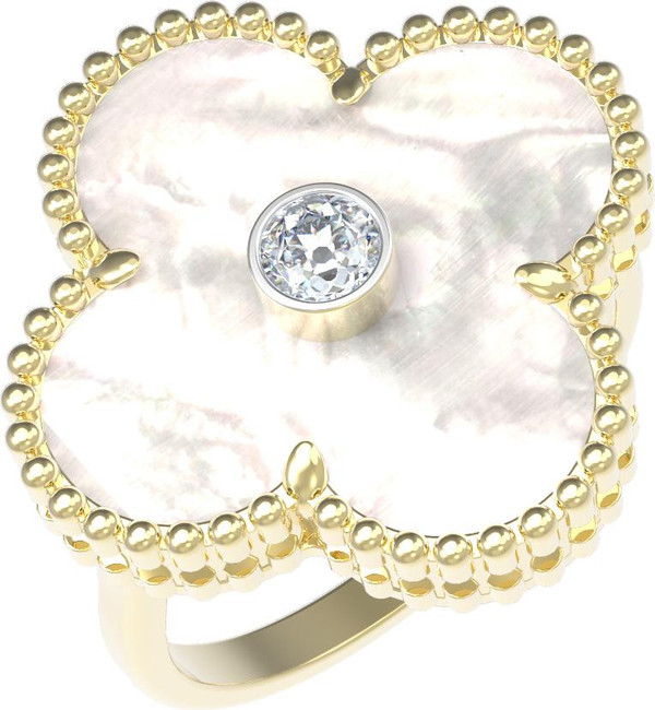 Кольцо из лимонного золота c бриллиантами и перламутром