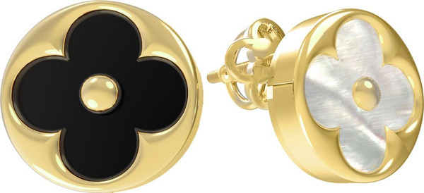 Серьги из лимонного золота c ониксом и перламутром