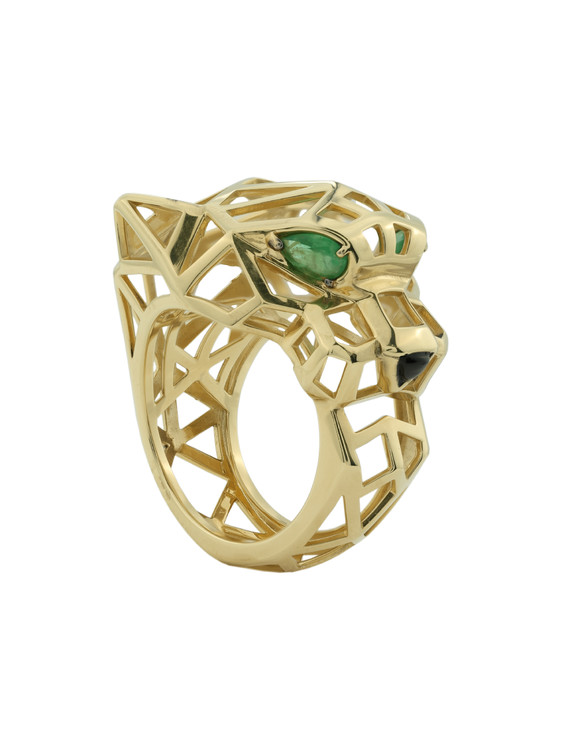 Кольцо из лимонного золота c изумрудом и ониксом