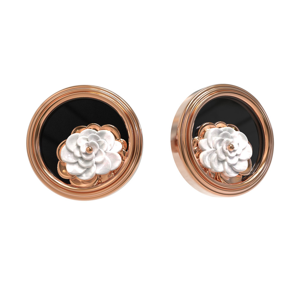 Серьги из золота c ониксом и перламутром