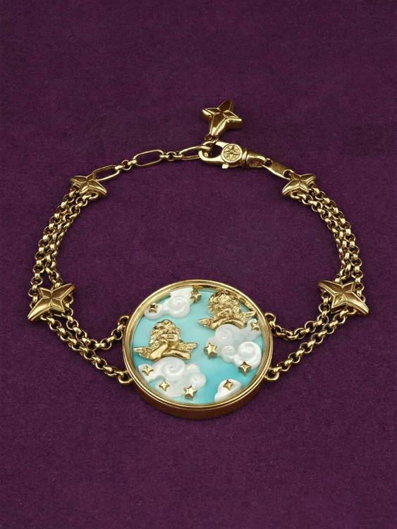 Браслет из лимонного золота c бирюзой и перламутром