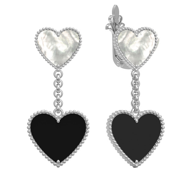 Серьги из белого золота c ониксом и перламутром