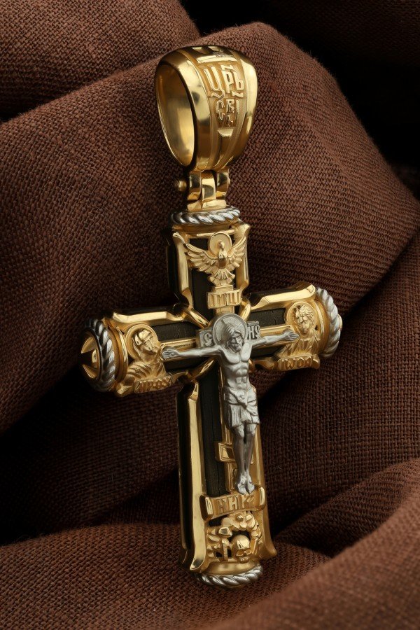 Крест из лимонного золота c эбеновым деревом