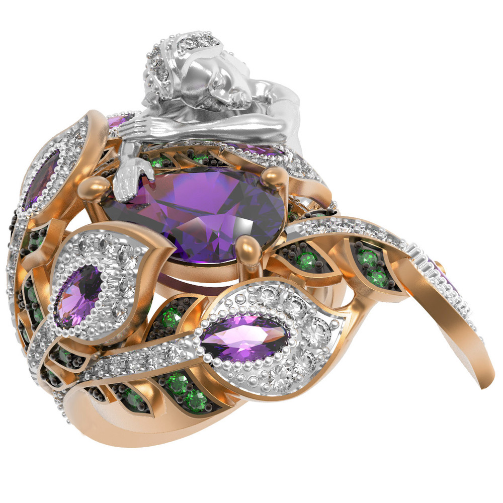 Кольцо из золота c фианитом и аметистом