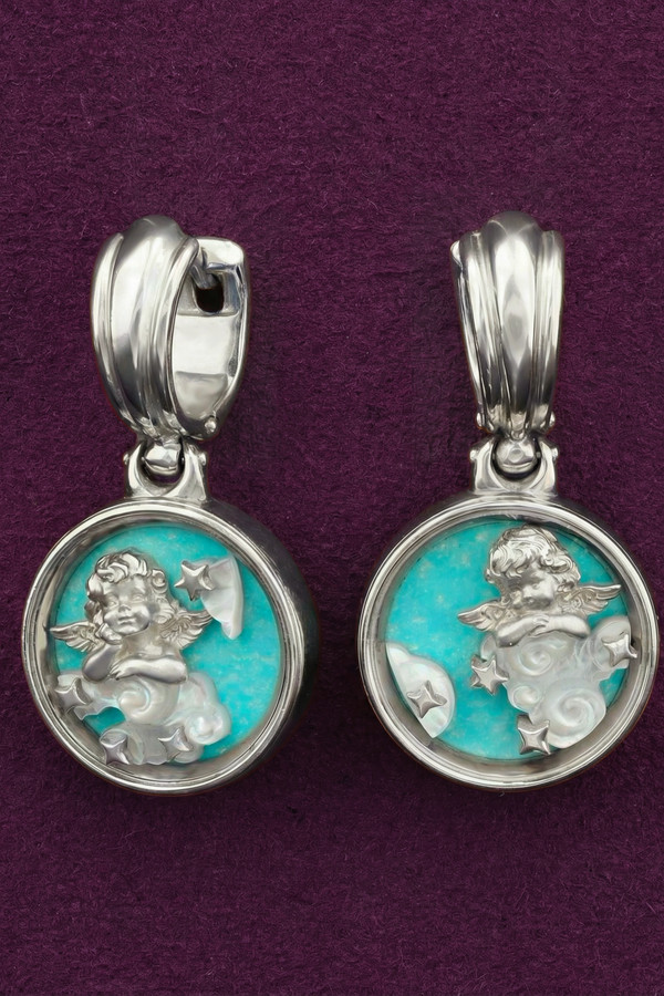 Серьги из белого золота c бирюзой и перламутром