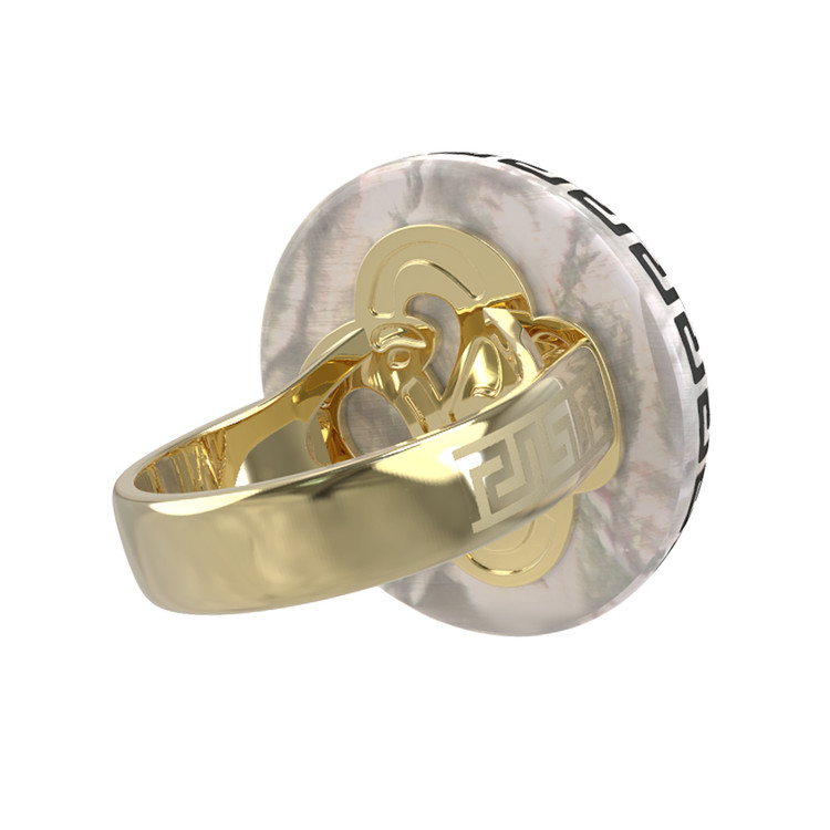 Кольцо из лимонного золота c эмалью и перламутром