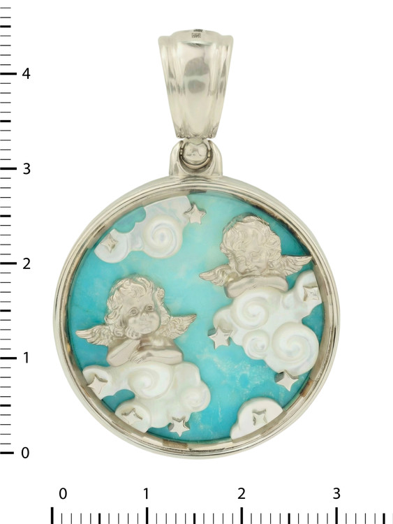 Подвеска из белого золота c бирюзой и перламутром