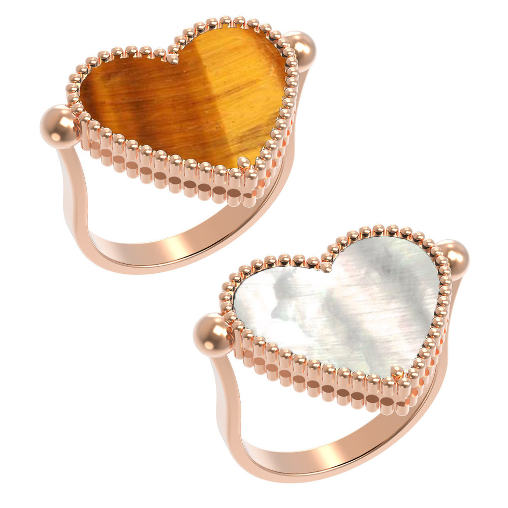 Кольцо из золота c тигровым глазом и перламутром