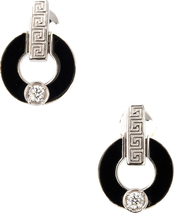 Серьги из белого золота c бриллиантами и ониксом