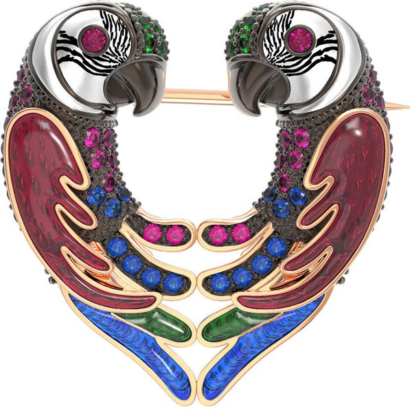 Брошь из золота c эмалью и фианитом