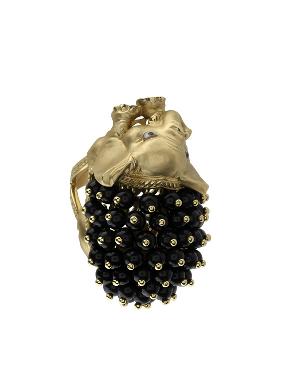 Кольцо из лимонного золота c эмалью и ониксом