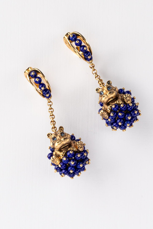 Серьги из золота c эмалью и лазуритом