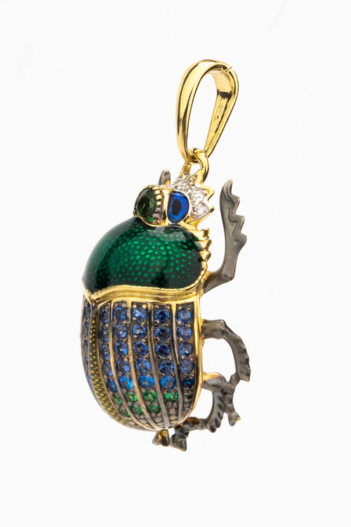 Подвеска из лимонного золота c эмалью, фианитом, турмалином и сапфиром